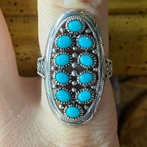 Natural Sleeping Beauty Turquoise Sterling Silver Cocktail Ring Size 7.75